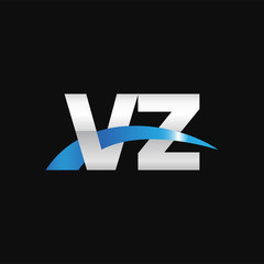 Initial letter VZ, overlapping movement swoosh logo, metal silver blue color on black background