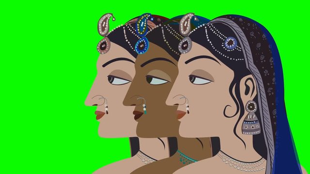 3 Traditional Indian Hindu Women on a Green Screen