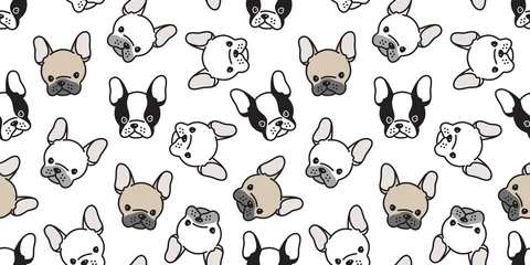 Keuken foto achterwand Honden Hond naadloze patroon Franse bulldog pug hoofd vector wallpaper achtergrond herhalen cartoon geïsoleerd