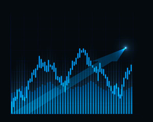 Blue chart of growth of financial investments with arrows