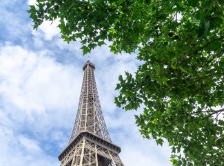 eiffel tower in paris with blue sky