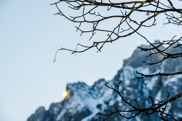 Winter mountain landscape near the lake Vorderer Gosausee. Austria