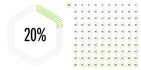 Set of rectangle percentage diagrams from 0 to 100 ready-to-use for web design, user interface (UI) or infographic - indicator with green