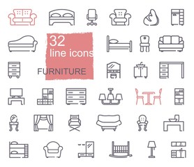 Line furniture icons set