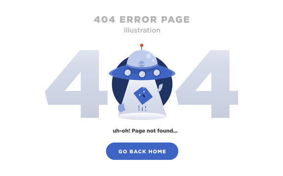 404 Error Page Not Found Design with UFO, extraterestial