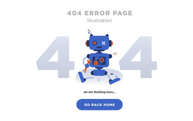 404 Error Page Not Found Design with Broken Robot