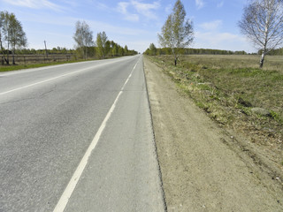 Landscape: asphalt road, early spring
