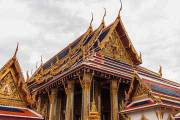 Fototapeta na wymiar Temple of the Emerald Buddha is Wat Phra Kaew or Wat Phra Si Rattana Satsadaram. It is regarded as the most sacred Buddhist temple (wat) in Thailand.