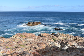 Beautiful beach at cliff walk in Hermanus in South Africa