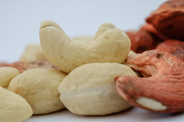 Cashew nuts group on a  white background