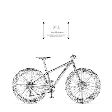 Abstract mash line and point bicycle origami on white background with an inscription. Abstract vector image of bike. Bicycle Low poly wire frame illustration. Lines and dots.
