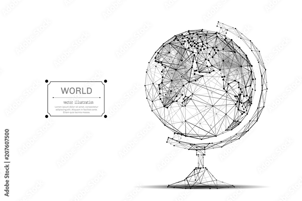 Fototapete abstract mash line and point of globe origami on white background with an inscription. polygonal ima