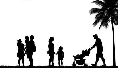 Fototapeta na wymiar silhouette of family on the outdoor on white background