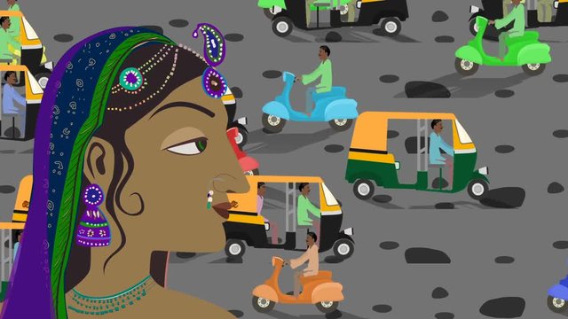 Traditional Indian Hindu Woman in a Busy Indian Street