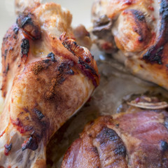 Appetizing roast turkey shank closeup