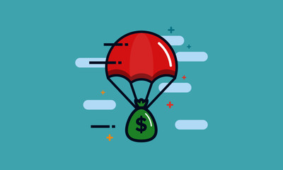 Naklejka na ściany i meble Parachute with A Bag of Money Cash Delivery Concept