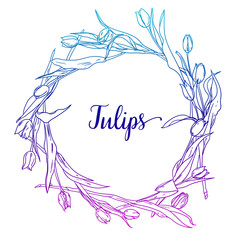 Vintage Greeting Card with Blooming Flowers. Tulips. Thank You with Place for Your Text. Wildflowers, Vector Illustration