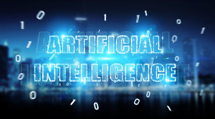 Digital artificial intelligence text hologram 3D rendering