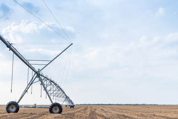 large irrigation systems on wheels, ready in the field