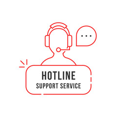 red thin line hotline support service logo