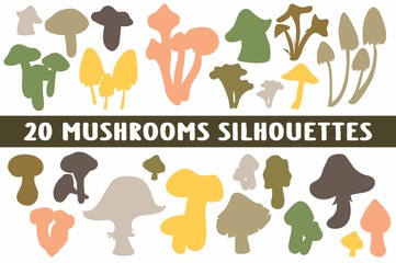 20 Mushroom Silhouettes various design set