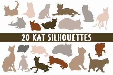 20 Cats Silhouettes various design set
