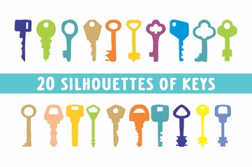 20 Set of different vintage keys shape designs