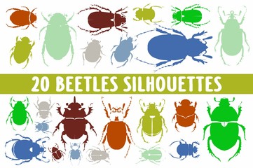 20 Beetles Silhouettes various design set