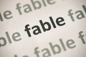 word fable printed on paper macro