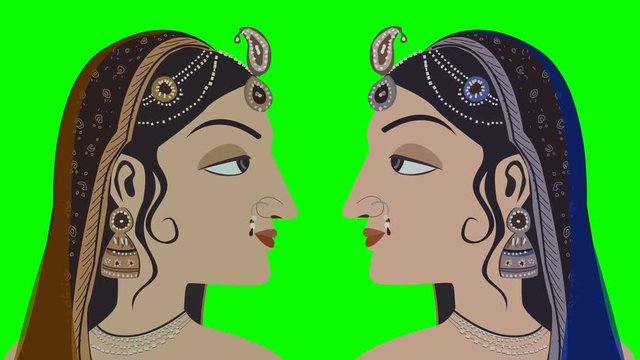 2 Traditional Indian Hindu Women on a Green Screen