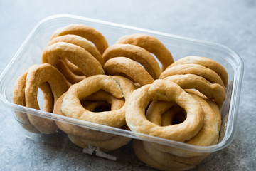 Turkish Bakery Bagel Gevrek Galeta Halka / Round Salty Crackers in Plastic Container or Box.