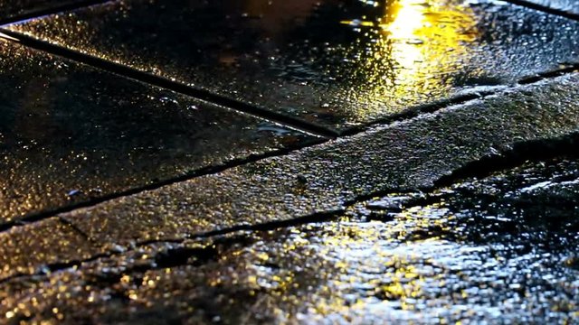 Seamless loop of warning light reflection on wet street