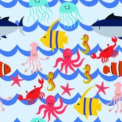 Underwater sea life seamless pattern illustration vector