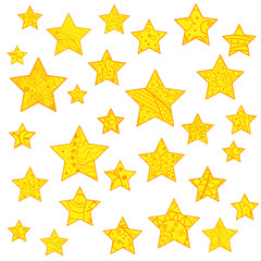 Star. Set of bright stars. Zen art. Design Zentangle. Art creative. Illustration. Abstract patterns on isolation background. Design for spiritual relaxation for adults. Line art. Doodle for design