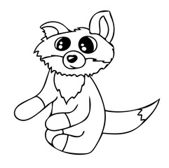 Black line little fox isolated on the white background.