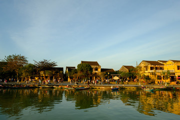 Fototapeta na wymiar Hoai river in ancient Hoian town , Vietnam. Hoian is recognized as a World Heritage Site by UNESCO.