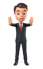 Businessman warns of danger. Stop. 3d render illustration.