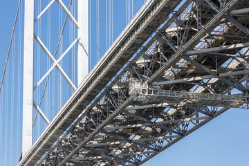 Construction detail bottom Forth Road Bridge over Firth of Forth near Queensferry in Scotland