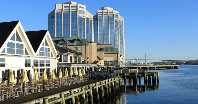 View of the Halifax, Nova Scotia shoreline in the morning 4K