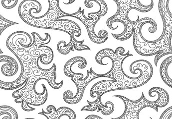 Abstract beautiful decorative vector seamless pattern with hand drawn figured shapes, lines, ornaments