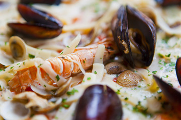 pizza with seafood shells and shrimp