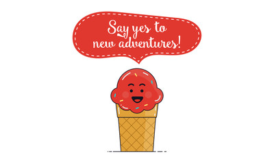 Cute Happy Ice Cream poster design with ice cream character. Positive message 