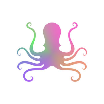 Colorful Octopus Icon on White Background. Stilized Logo Design. Sea Food Symbol.