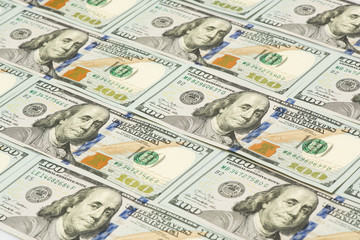 Many one hundred dollar bill pattern background
