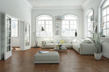 Fototapeta na wymiar modern bright skandinavian interior design living room