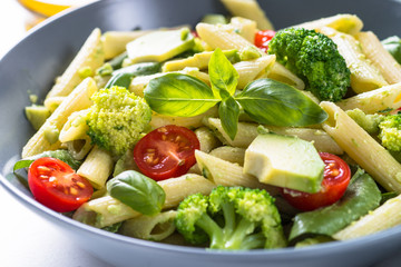 Vegan pasta penne with vegetables. 