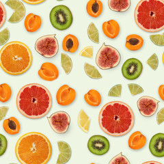 Collage of various fruits on white background, isolated