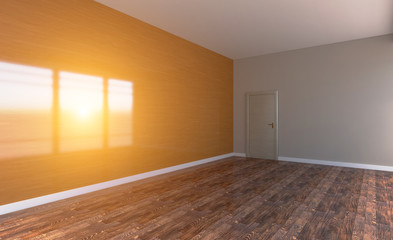 Sunset Open space office interior with like conference room. Mockup. 3D rendering.