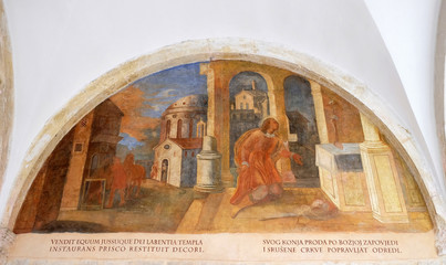 The frescoes with scenes from the life of St. Francis of Assisi, cloister of the Franciscan monastery of the Friars Minor in Dubrovnik, Croatia