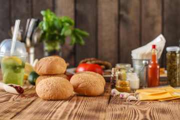 round buns with sesame -  bun pastries (sandwich) - cuisine.  Food background
